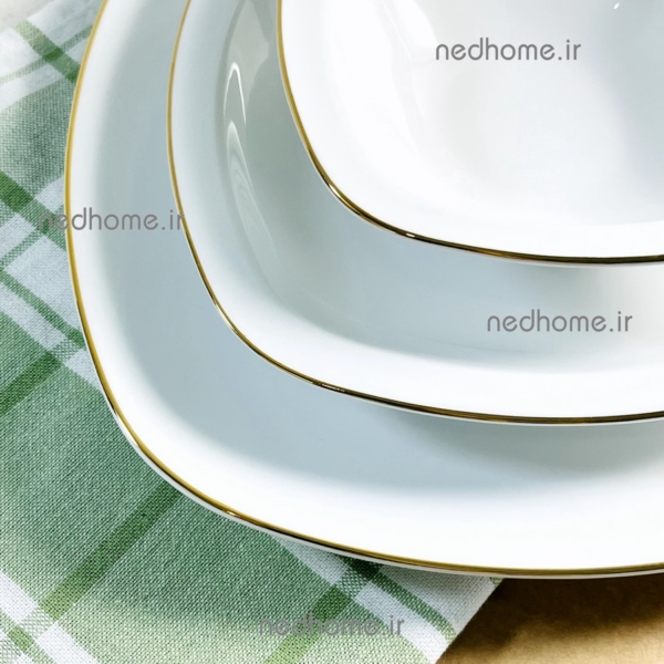 بشقاب غذاخوری مربعی لب طلایی چینی زرین