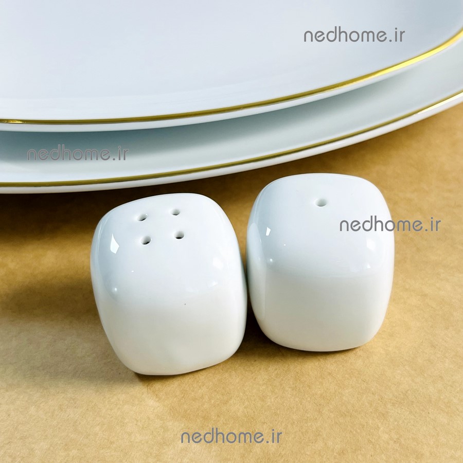 نمک پاش و فلفل پاش چینی زرین طرح سفید کواترو - دو عدد - درجه یک