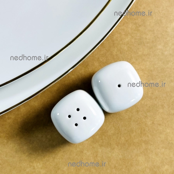 نمکدان سفید ساده مربعی چینی زرین