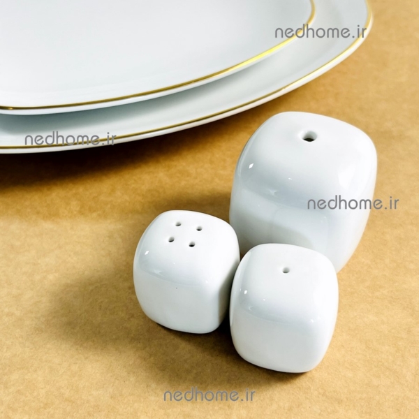 نمکپاش و فلفل پاش لب طلایی مربعی چینی زرین