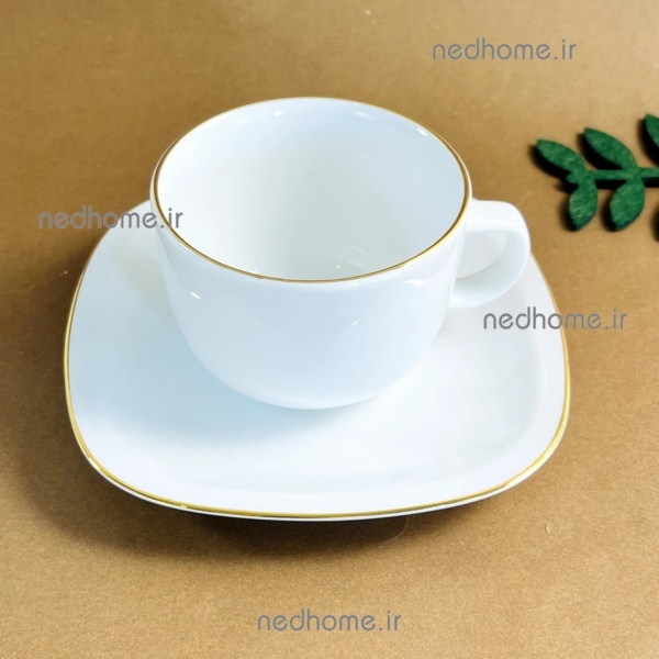 فنجون و نعلبکی سفید ساده چینی زرین طرح کواترو