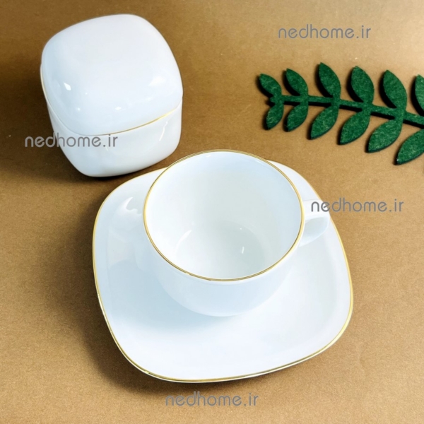 چای خوری مربع چینی زرین طرح لب طلایی