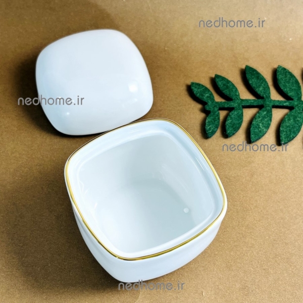 قندان لب طلایی چینی زرین طرح کواترو مربع