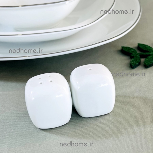 نمکپاش و فلفل پاش چینی زرین طرح سفید کواترو