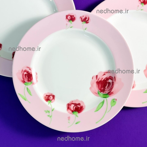 پلوخوری چینی گلدار زرین طرح پینک رز صورتی
