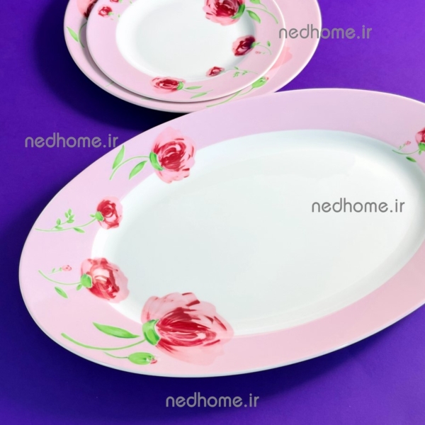 دیس بزرگ بیضی چینی زرین طرح پینک رز