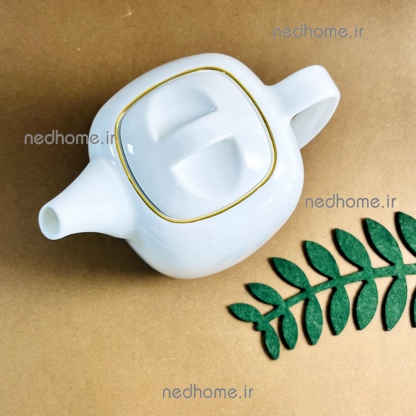 قوری دورطلایی سفید چینی زرین طرح کواترو