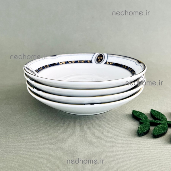 نعلبکی استکان کمرباریک چینی زرین طرح پرشیا سورمه ای