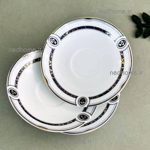 نعلبکی استکان چای خوری چینی زرین طرح پرشیا سرمه ای