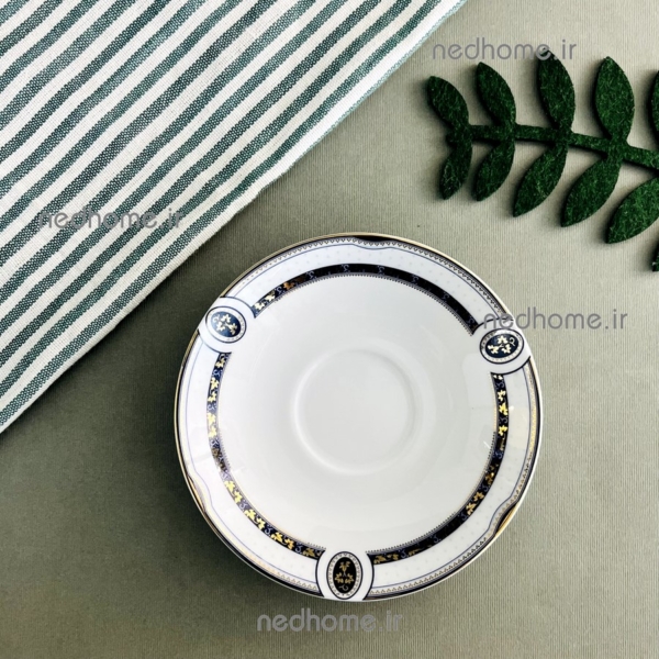 خرید نعلبکی چینی زرین طرح پرشیا سرمه ای طلایی