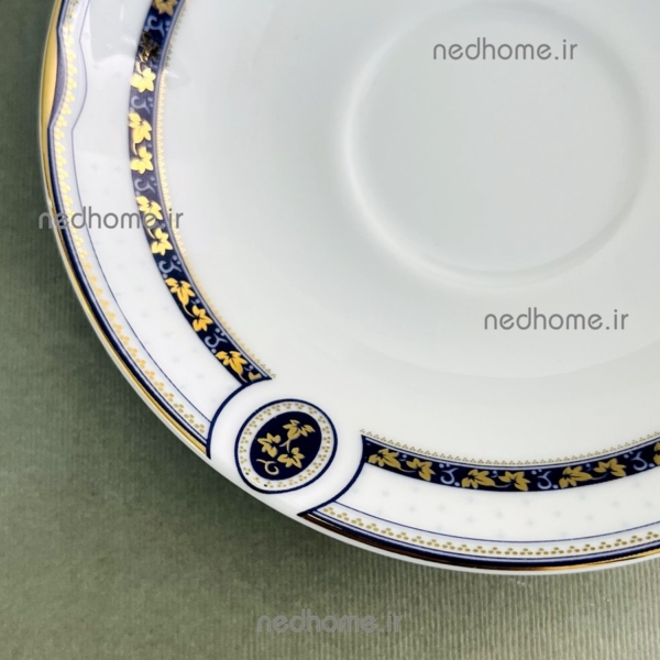 نعلبکی چینی زرین طرح پرشیا سرمه ای لب طلایی