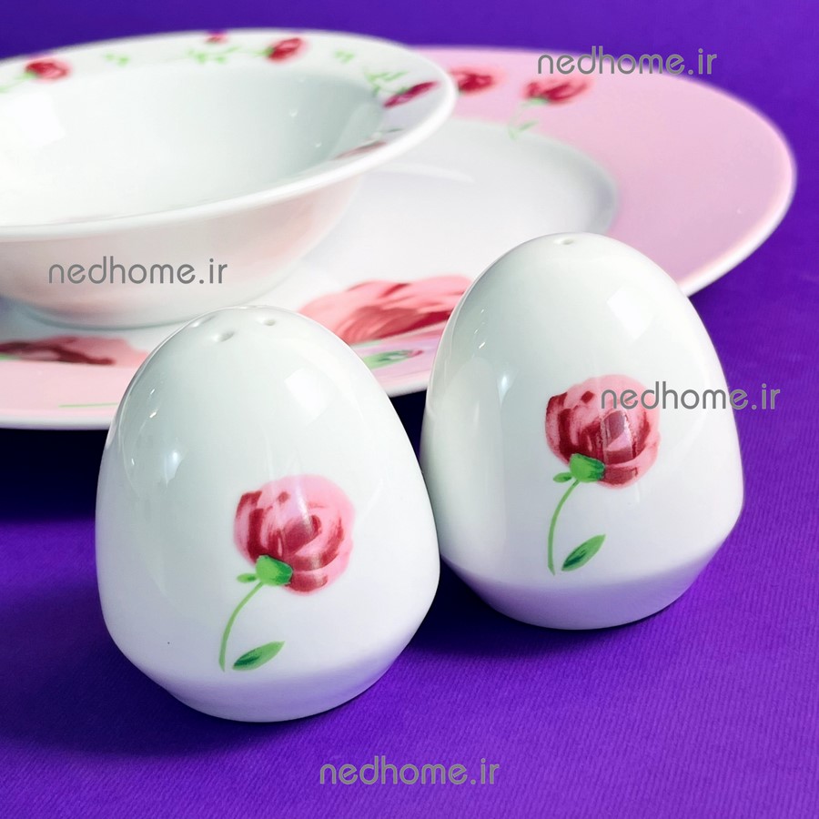 نمک پاش و فلفل پاش چینی زرین طرح پینک رز - دو عدد - درجه یک