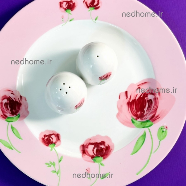 نمکدون و فلفل پاش چینی زرین طرح پینک رز صورتی گلدار