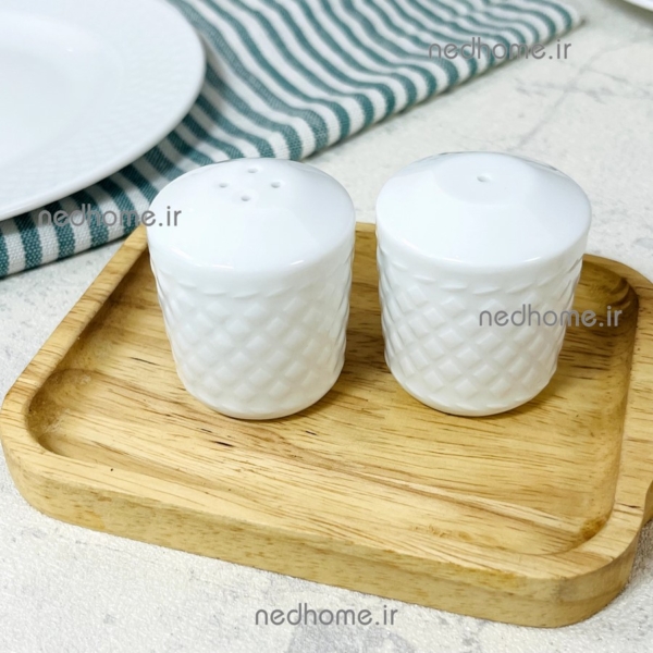 نمکدان و فلفل پاش سفید ساده هتلی چینی زرین