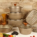 سرویس قابلمه گرانیتی بی‌.وی.کی طرح دورو گرانيت 15 پارچه بژ - کد VK713515