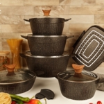 سرویس قابلمه گرانیتی بی‌.وی.کی طرح دورو گرانيت 15 پارچه مشکی - کد VK713515