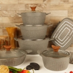 سرویس قابلمه گرانیتی بی‌.وی.کی طرح دورو گرانيت 15 پارچه طوسی روشن - کد VK713515