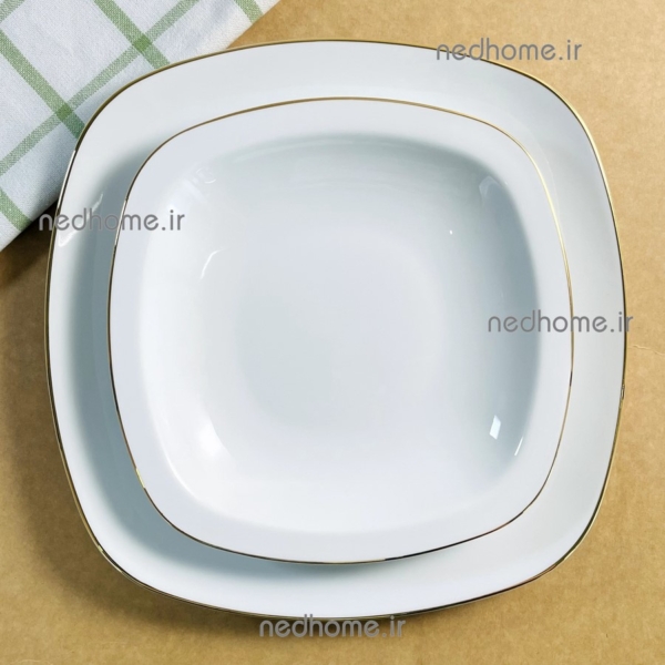 خورش خوری چینی زرین طرح مربع لب طلایی درجه عالی