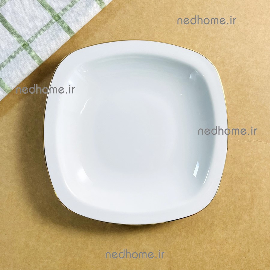 خورشت خوری تک چینی زرین طرح لب طلایی کواترو فله ای - درجه یک