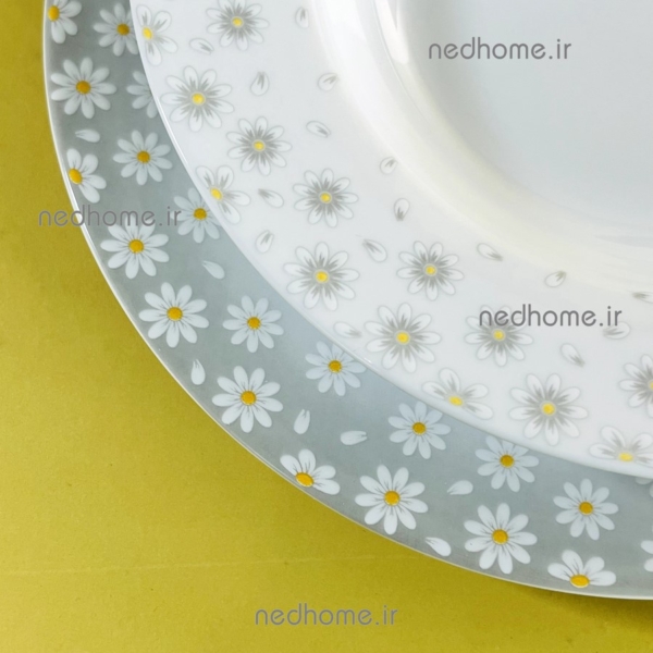 بشقاب خورش خوری چینی زرین طرح کامومیلا گل بابونه ای درجه عالی