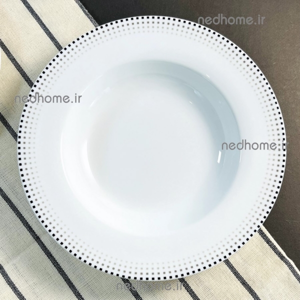 ظرف خورشت گود چینی زرین طرح مون بلان مشکی گرد