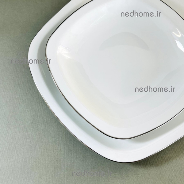 خورشت خوری گود سفید لبه نقره ای درجه عالی