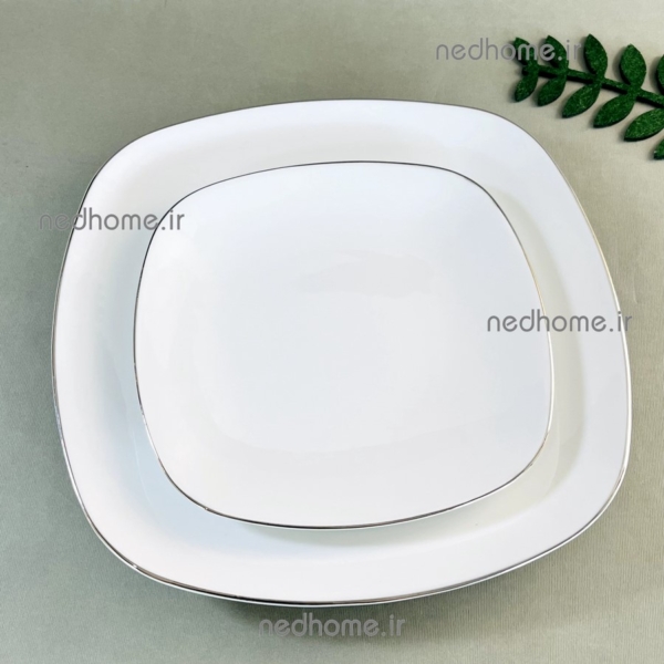 بشقاب میوه خوری تک طرح سمن لبه نقره ای ساده مربع