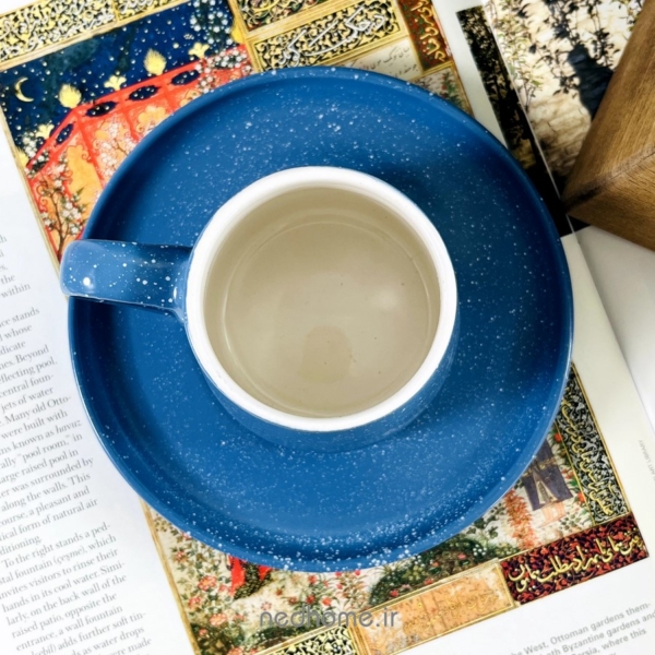فنجان و نعلبکی چای خوری سرامیک دنی هوم خمره ای خالدار آبی