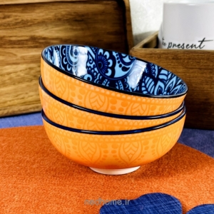 کاسه سرامیکی طرح دار آبی نارنجی 12.5 cm