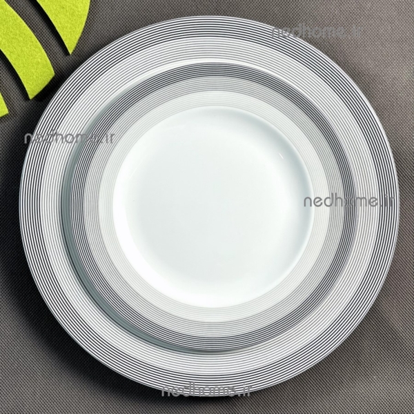 بشقاب پلوخوری سفید ساده طرح سیلورلاینر چینی زرین
