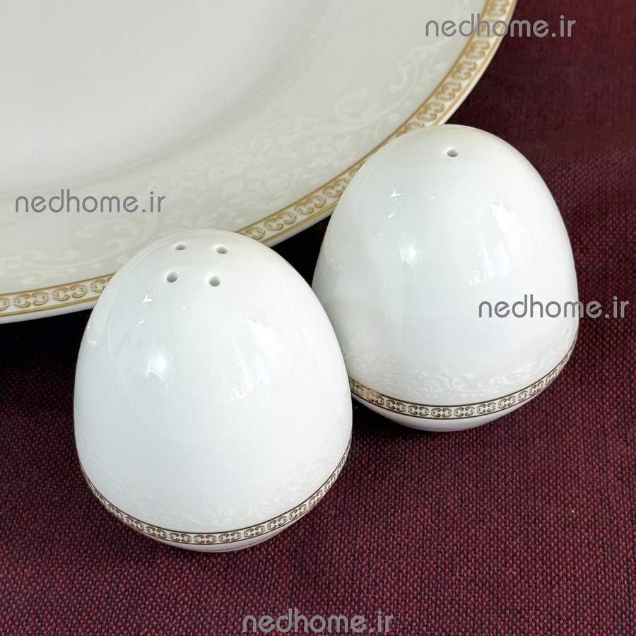 نمک پاش و فلفل پاش چینی زرین طرح ریوا طلایی - دو عدد - درجه یک