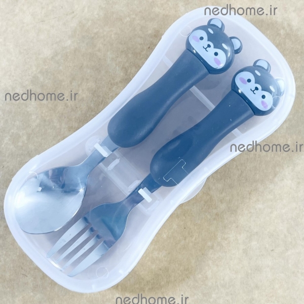قاشق چنگال کودک حیوانات طرح سگ - طوسی