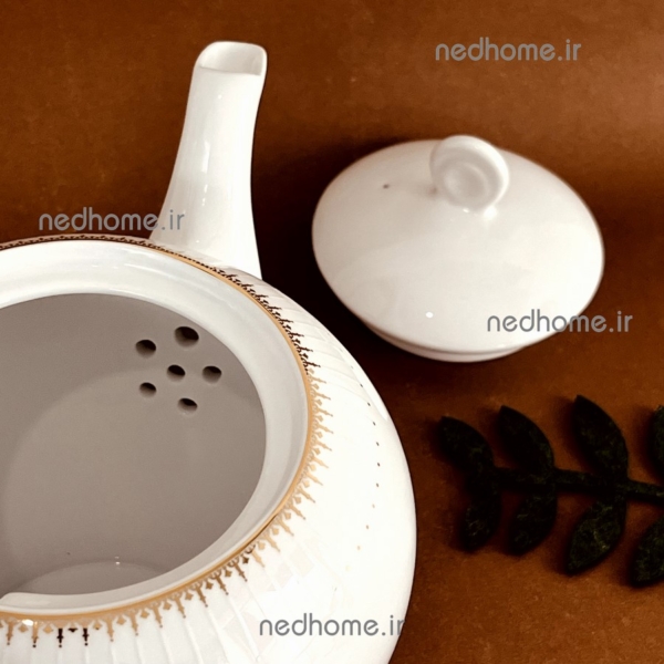 قوری چای لبه طلایی زرین طرح سپیدار طلایی